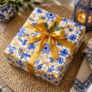 Royal Lisbon Scrollwork Elegant Portuguese Blue Wrapping Paper