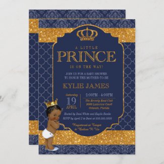 Royal Blue and Gold Baby Shower Invites for Boys