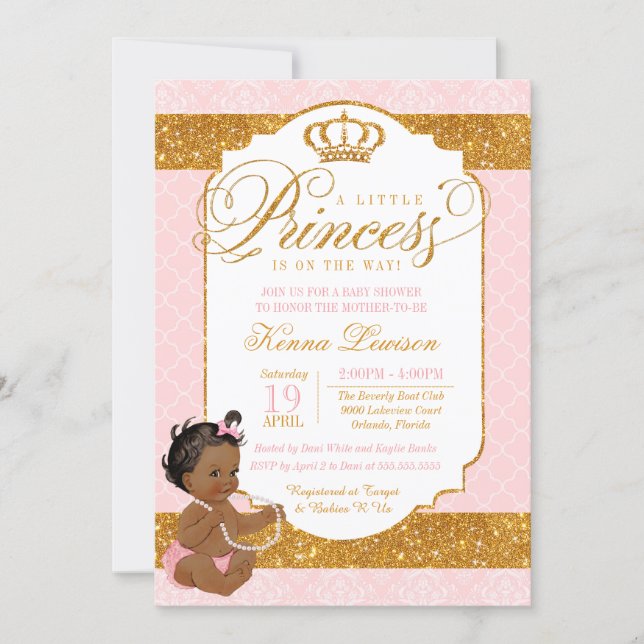 Royal Little Princess Pink and Gold Baby Shower Invitation (Front)