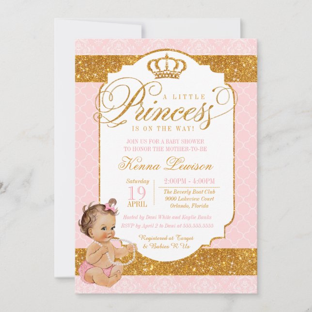 Royal Little Princess Pink and Gold Baby Shower Invitation (Front)