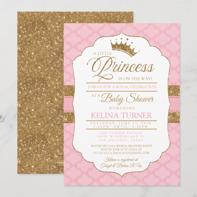 Royal Little Princess Pink Baby Shower Invitation (Front/Back)