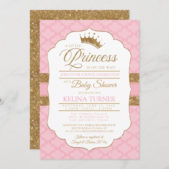 Royal Little Princess Pink Baby Shower Invitation (Front/Back)