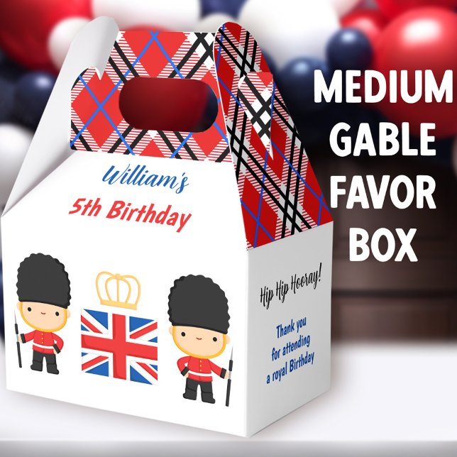Royal London Guards British Boy Birthday Medium Favor Boxes (London Guards Medium Gable Favor Boxes - You can choose from 3 sizes of these gable favor boxes)