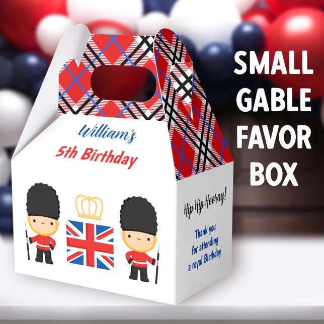 Royal London Guards British Tartan Boy Birthday Favor Boxes (Royal London Guards Small Gable Favor Boxes - You can choose from 3 sizes of these gable favor boxes)
