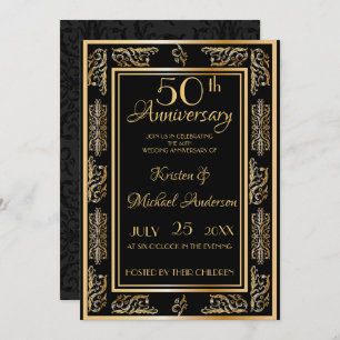 Royal Luxe Classic black gold 50th Anniversary Invitation