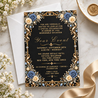 Royal Luxury Black Gold Floral Elegant Invitation