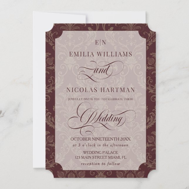 Royal Luxury Burgundy Wedding Invitation (Front)