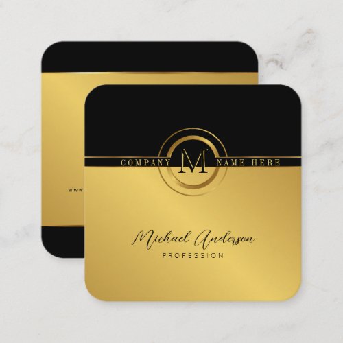 Royal Luxury Golden Round Frame Abstract Monogram Square Business Card