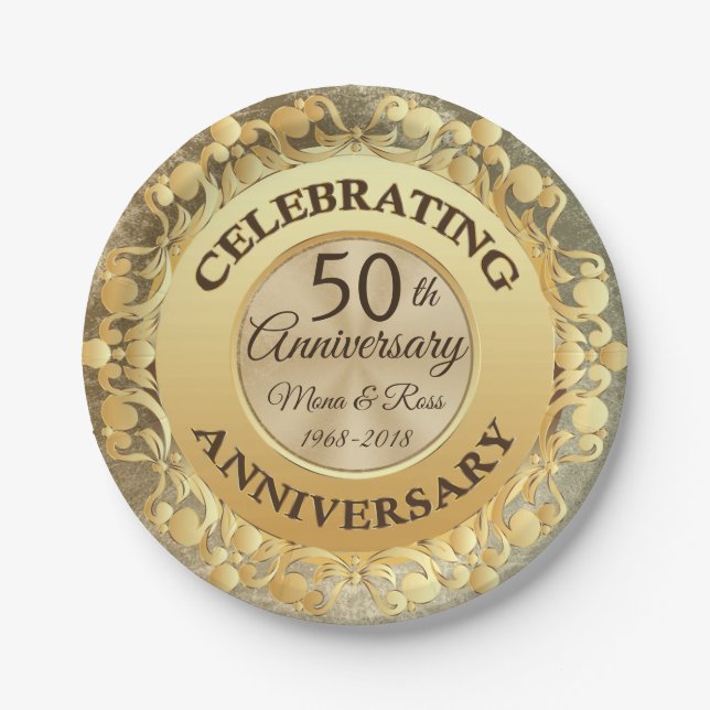 Royal Luxury Metallic Wedding Anniversary Paper Plates (Front)