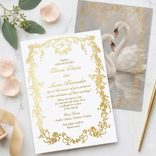 Royal luxury White and Gold Roses Wedding Foil Invitation