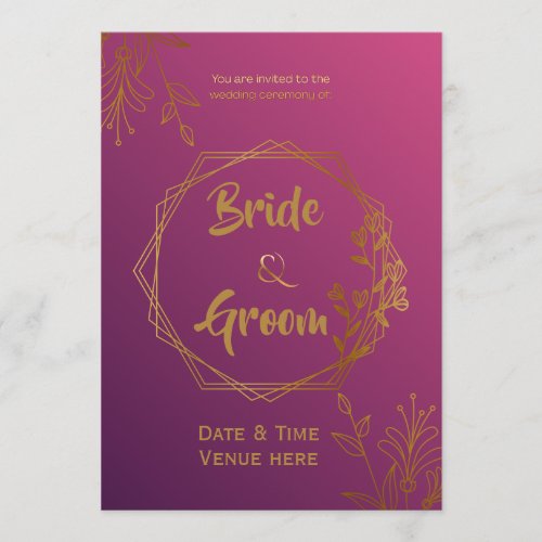 Royal Magenta &amp; Gold Wedding Invitation