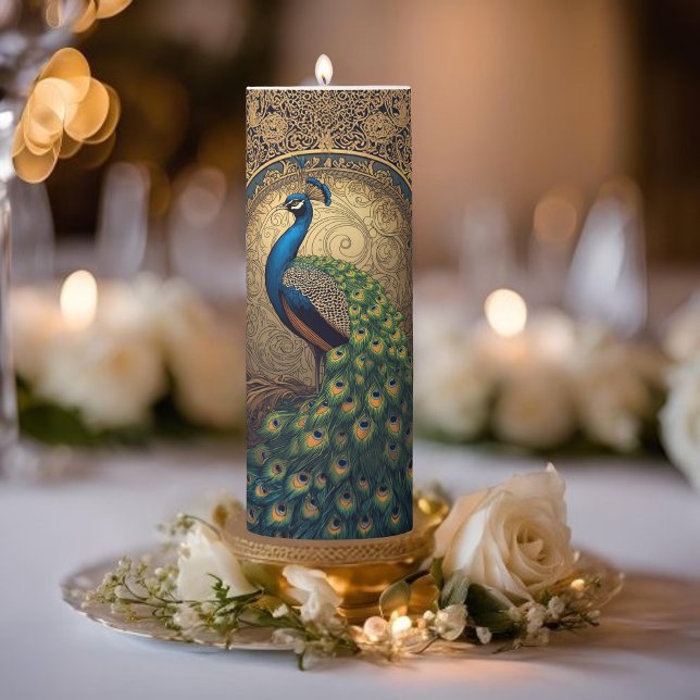 Royal Majestic Peacock L Facing Tall Pillar Candle (Creator Uploaded)