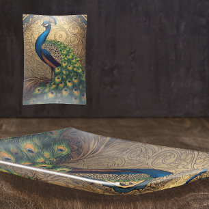 Royal Majestic Peacock Large Rectangle Trinket Tray