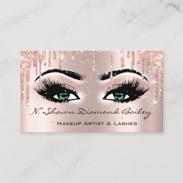 Royal Makeup Artist Lashes Confetti Drip Green Eye Business Card (Front)