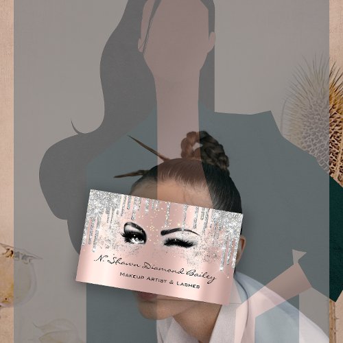 Royal Makeup Artist Lashes Rose Drip Silver Gray Business Card