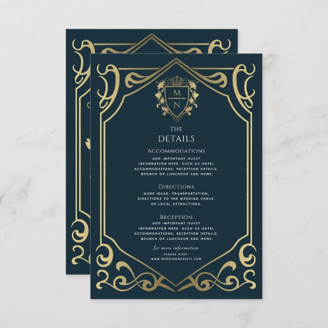 Royal Medieval Fantasy Monogram Details  Enclosure Card (Front/Back)