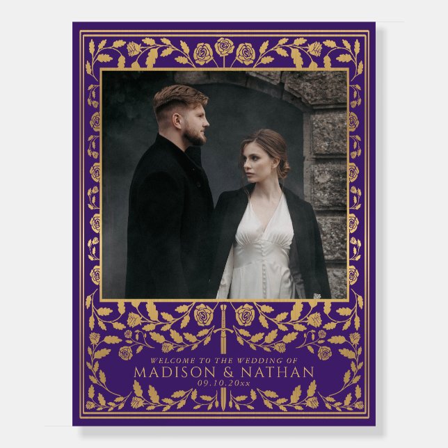 Royal Medieval Sword Wedding Photo Welcome Sign (Front)