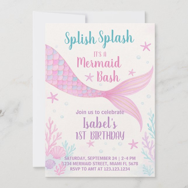 Royal Mermaid Princess Birthday Invitation (Front)