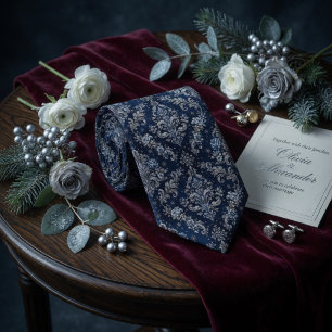 Royal Midnight Damask Snow Elegance Neck Tie
