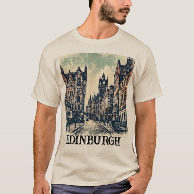 Royal Mile Edinburgh Scotland Distressed Grunge  T-Shirt (Front)