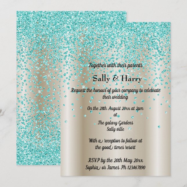 Royal Mint Diamonds wedding Green crystal gold Invitation (Front/Back)