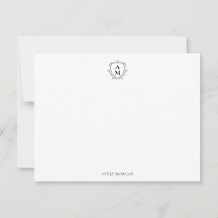 Royal Monogram Crest Classic Black Personalized Note Card
