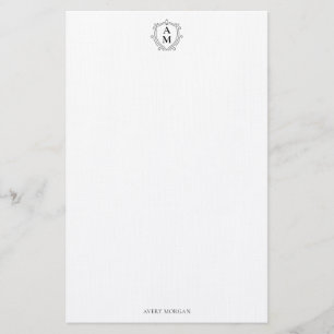 Royal Monogram Crest Classic Black Personalized Stationery