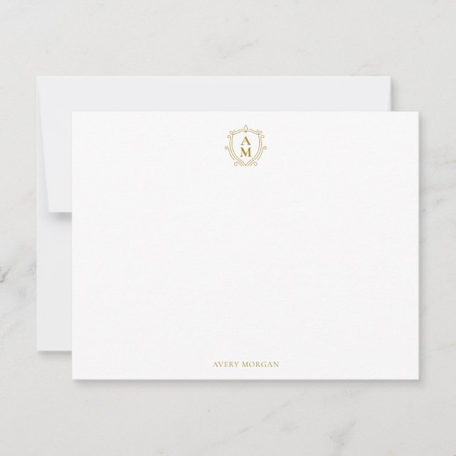 Royal Monogram Crest Luxury Gold Personalized Note Card (Front)