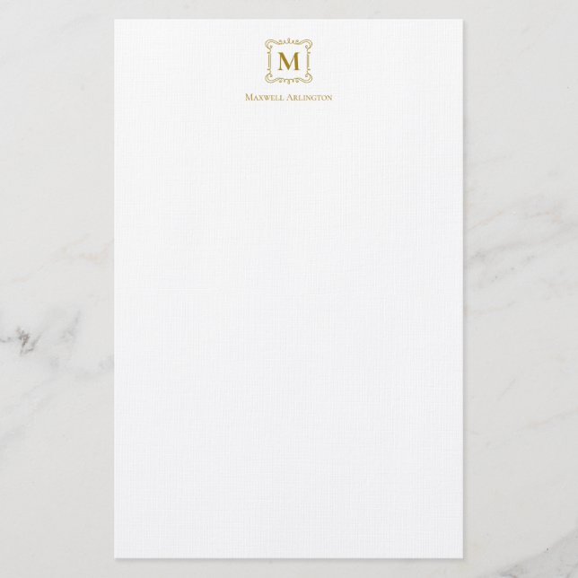Royal Monogram Crest Luxury Gold Personalized Stationery (Front)