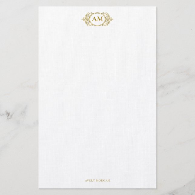 Royal Monogram Crest Luxury Gold Personalized Stationery (Front)