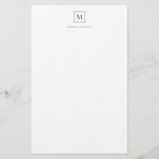 Royal Monogram Crest Smokey Grey Personalized Stationery (Front)