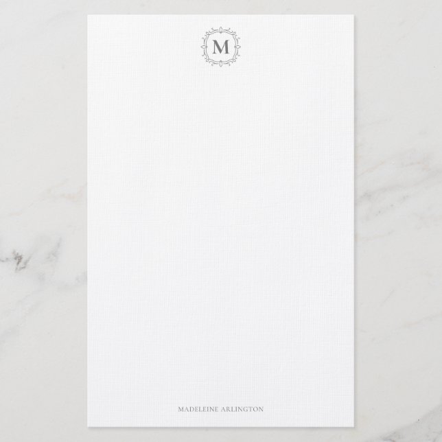 Royal Monogram Crest Smokey Grey Personalized Stationery (Front)