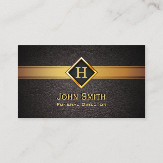 Royal Monogram Gold Label Funeral Business Card (Front)
