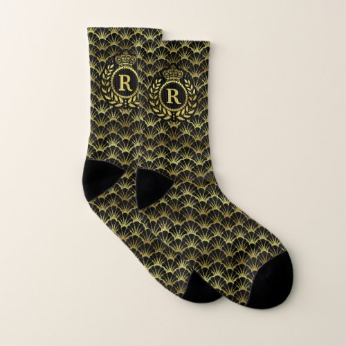 Royal Monogram Gold Laurel Crown Deco Shell Small Socks