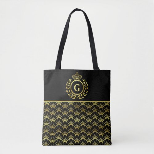 Royal Monogram Gold Laurel Wreath Crown Deco Shell Tote Bag