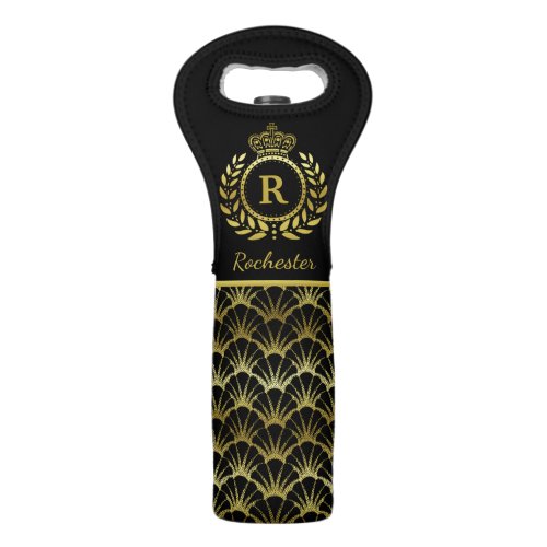 Royal Monogram Gold Laurel Wreath Crown Deco Shell Wine Bag