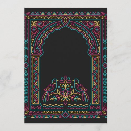 Royal Mughal Arch Wedding Invitation with Twin Bir