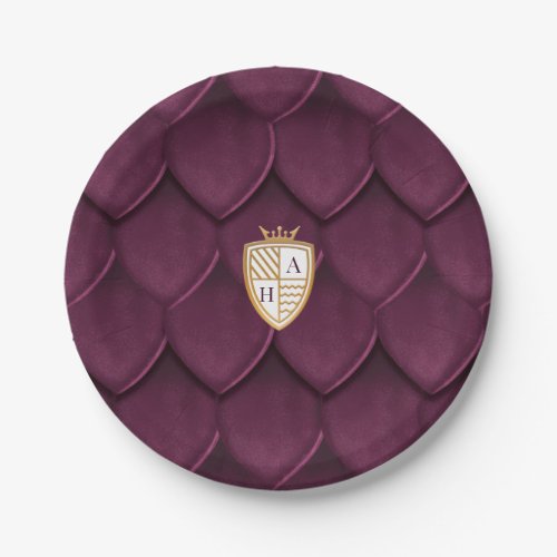 Royal Muse Medieval Dragon Fantasy Monogram Crest Paper Plates