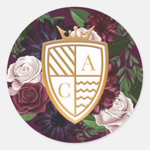 Royal Muse Medieval Fantasy Crest  Floral Wedding Classic Round Sticker