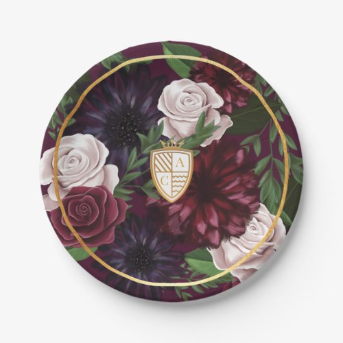Royal Muse Medieval Fantasy Crest  Floral Wedding Paper Plates