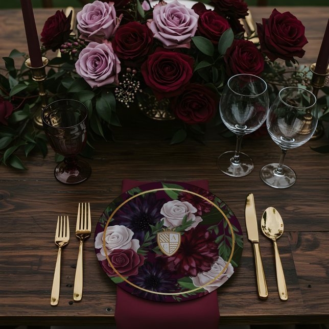 Royal Muse Medieval Fantasy Crest & Floral Wedding Paper Plates (Royal Muse Medieval Fantasy Crest & Floral Wedding Paper Plates)