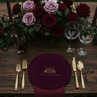 Royal Muse Medieval Fantasy Lion Emblem Wedding Paper Plates