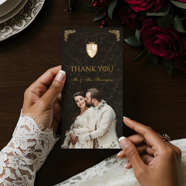 Royal Muse Medieval Fantasy Lion Emblem Wedding Thank You Card (Royal Muse Medieval Fantasy Lion Emblem Wedding Thank You Card)