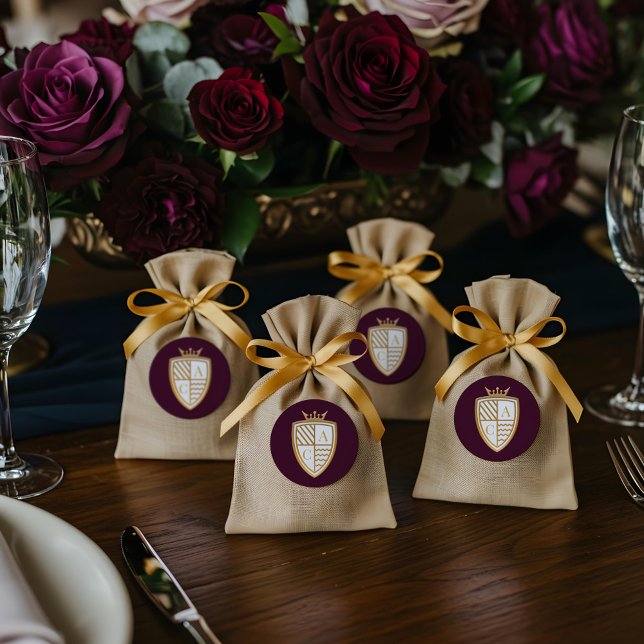 Royal Muse Medieval Fantasy Monogram Crest Wedding Classic Round Sticker (Royal Muse Medieval Fantasy Monogram Crest Wedding Classic Round Sticker)