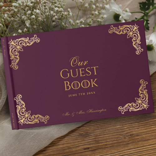 Royal Muse Medieval Fantasy Plum Floral Wedding Guest Book