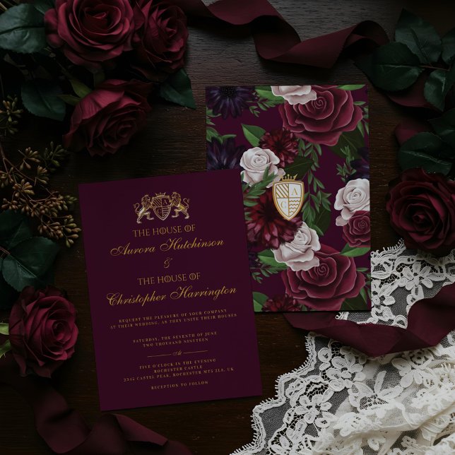 Royal Muse Medieval Fantasy Plum Floral Wedding Invitation (Royal Muse Medieval Fantasy Plum Floral Wedding Invitation)
