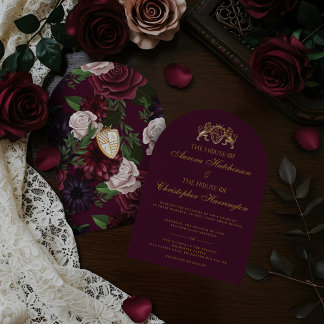 Royal Muse Medieval Fantasy Plum Floral Wedding Invitation