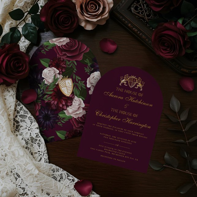Royal Muse Medieval Fantasy Plum Floral Wedding Invitation (Royal Muse Medieval Fantasy Plum Floral Wedding Invitation)