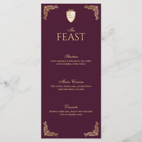 Royal Muse Medieval Fantasy Shield Ornate Wedding Menu