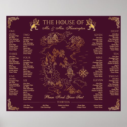 Royal Muse Medieval Fantasy Wedding Map 13 Seating Poster